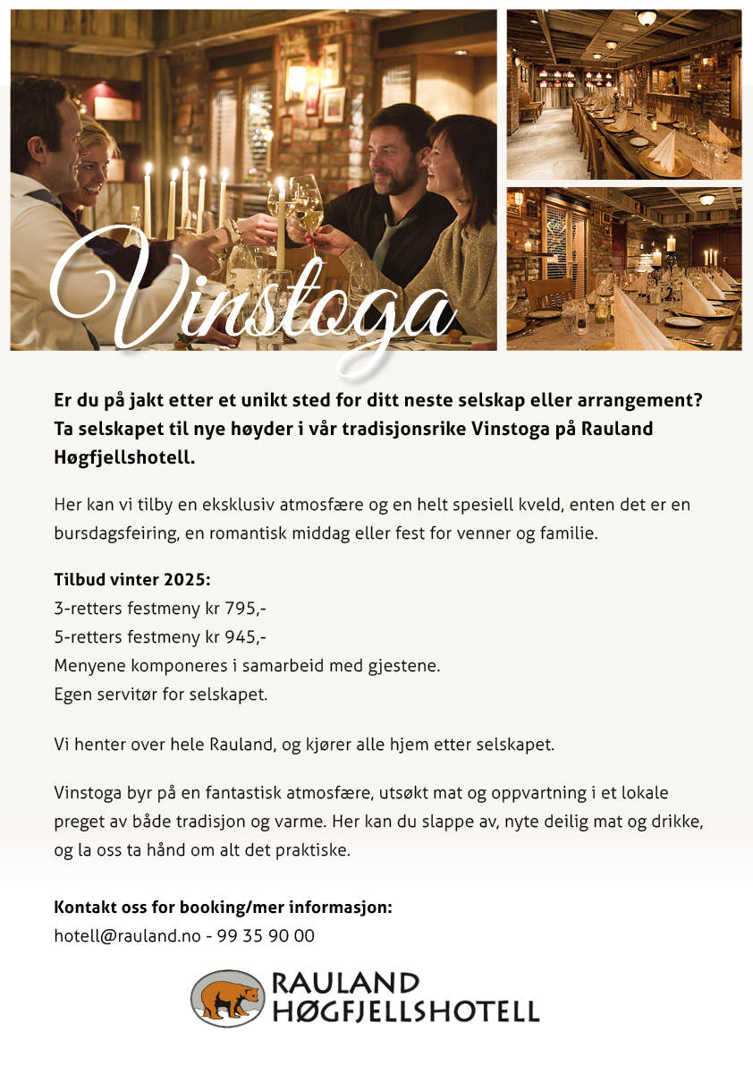Food, drinks and a good atmosphere in Vinstoga - Rauland Høgfjellshotell