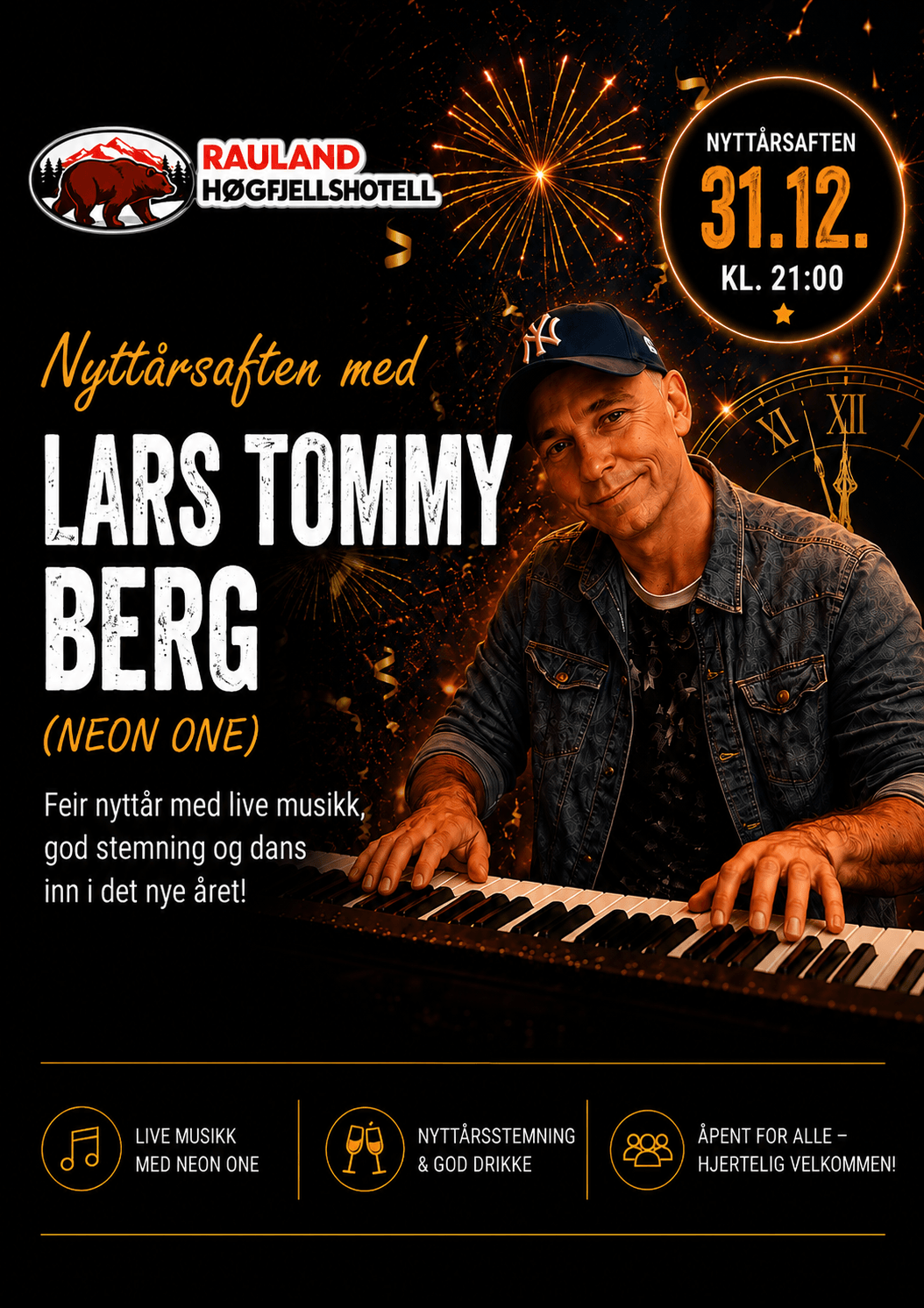 Nyttårsaften med Lars Tommy Berg på Rauland Høgfjellshotell, live musikk og festlig stemning 31. desember!
