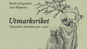 Bokomslag for Utmarksriket, Telemark 400-1400, med illustrasjon av to figurer ved et tre.