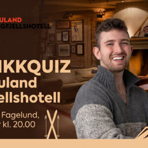 Musikkquiz på Rauland Høgfjellshotell, 20. februar kl. 20.00. Koselig peis og smilende person.