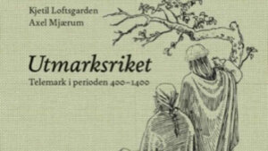 Bokomslag for Utmarksriket, Telemark 400-1400, med illustrasjon av to figurer ved et tre.