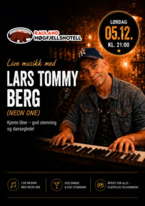 Live music with Lars Tommy Berg (Neon One) at Rauland Høgfjellshotell, December 5th, at 21:00 PM. Good atmosphere and dancing fun!